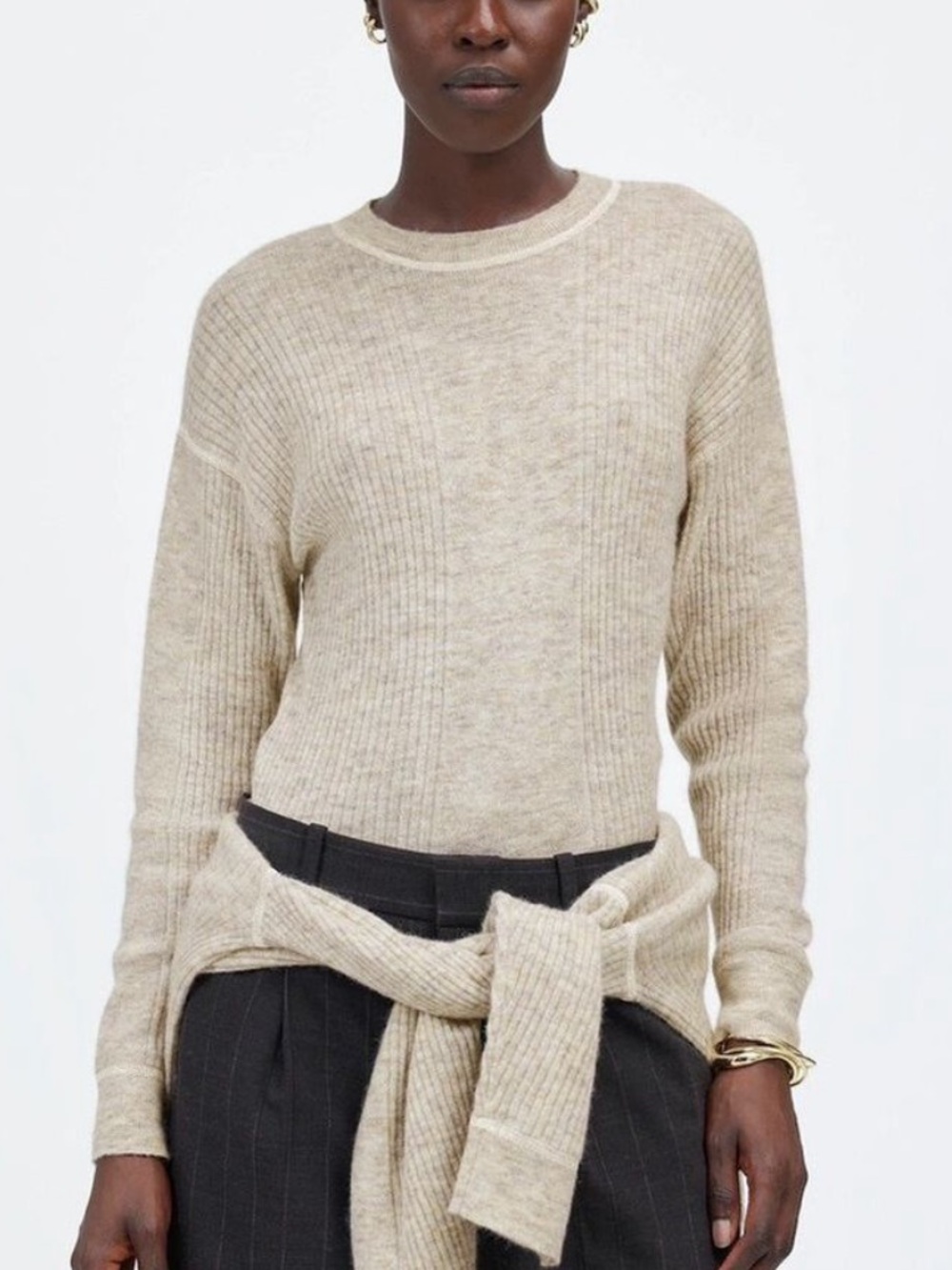 Madewell Ribbed Alpaca-Blend Crewneck Sweater Heather Stone Small